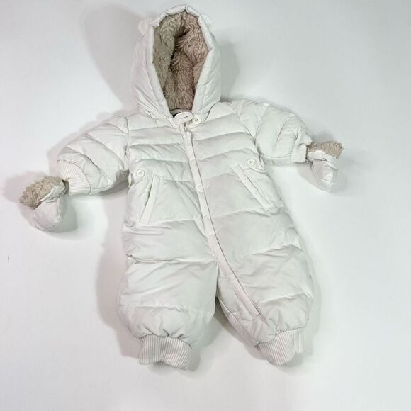 BabyGap Bodysuit Baby 0-6 Mo down Filled Full Zip Button Hooded Fleece Quilted - Picture 1 of 7